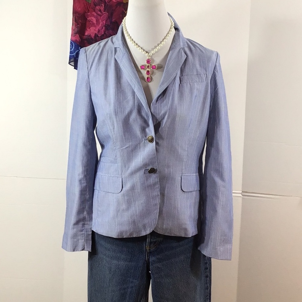 J. Crew blue/white stripe cotton blazer 8